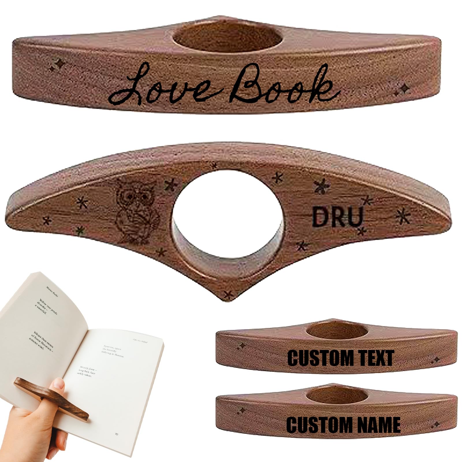 Custom Wood Thumb Book Page Holder, Personalized Wooden Page with Name for Reading, Customized Book Lovers Gifts for Men Women Readers Christmas Teacher's Day