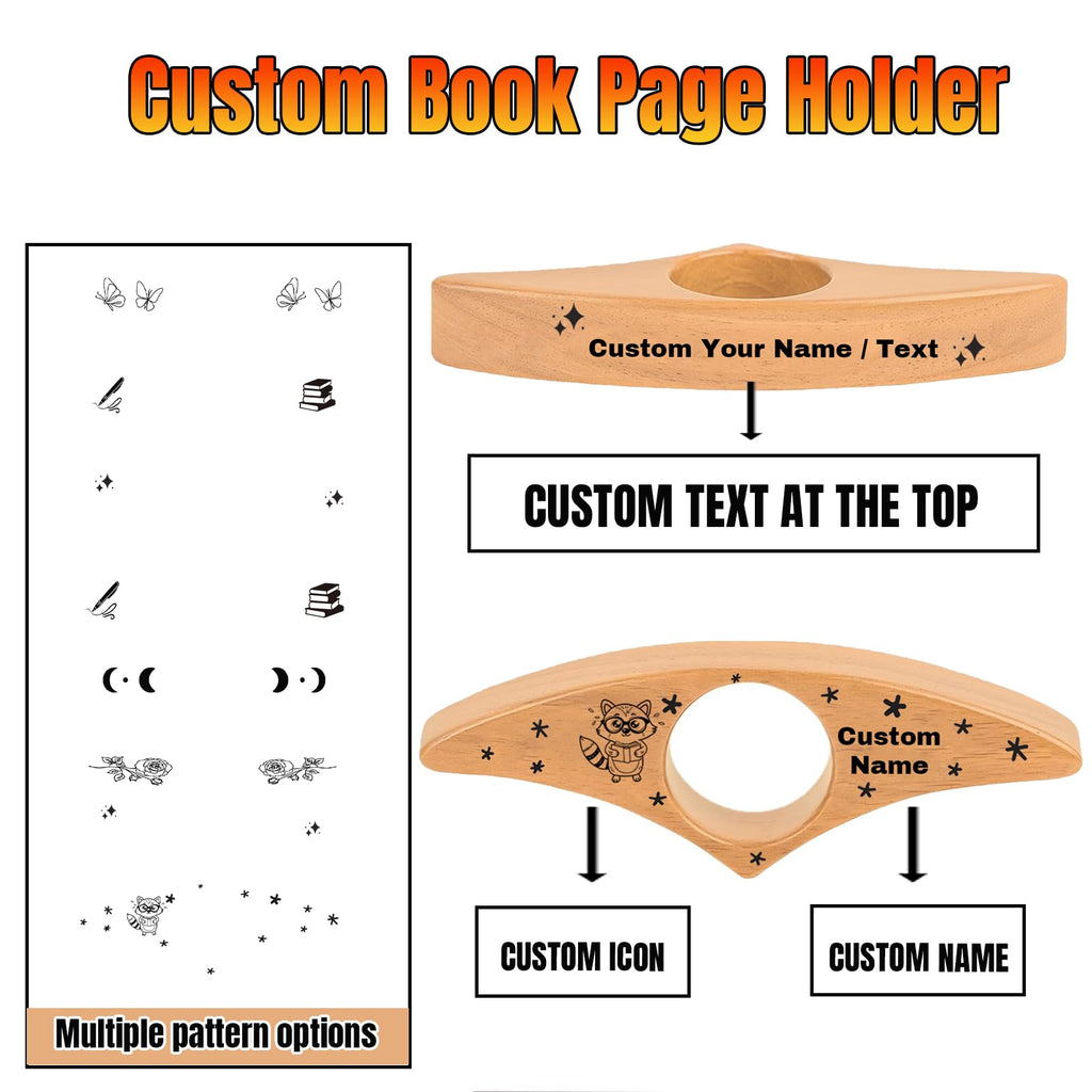 Custom Wood Thumb Book Page Holder, Personalized Wooden Page with Name for Reading, Customized Book Lovers Gifts for Men Women Readers Christmas Teacher's Day