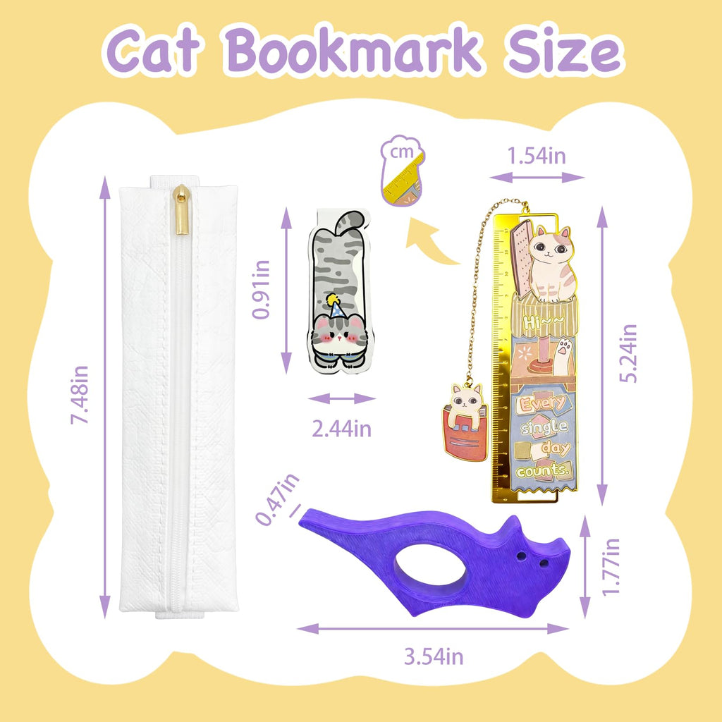 Cat Bookmark Set,with Two Cat Thumb Book Page Holders,Pen Holder,and Cat Magnetic Bookmarks,Metal Book Marks for Reading,Book Accessories,Cat Lover Gift,Cute Bookmarks for Women,Cat Lovers,7 Pcs