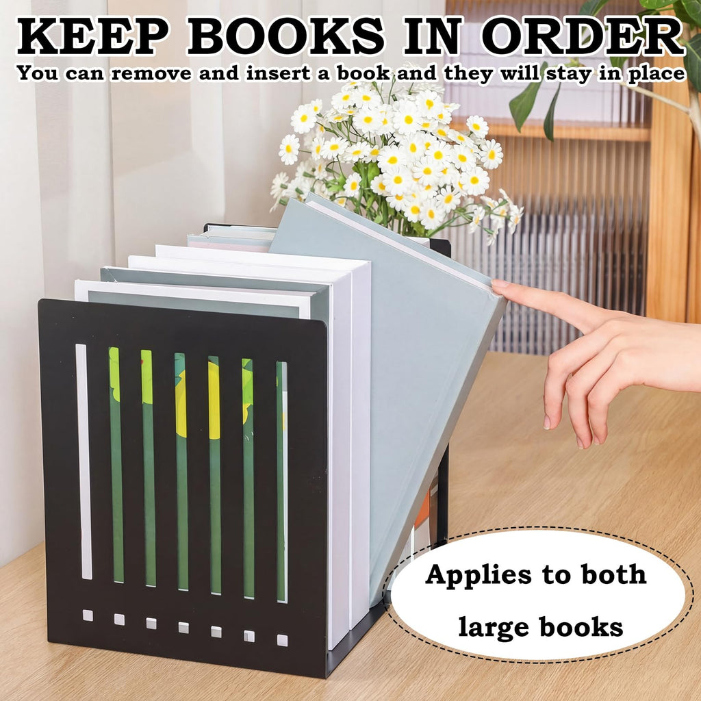 4 Pcs 10 Inch Heavy Duty Bookends Non-Skid Base Large Heavy Duty Book Ends Stopper for Office Books Vinyl Records Shelves Binders (Gold)