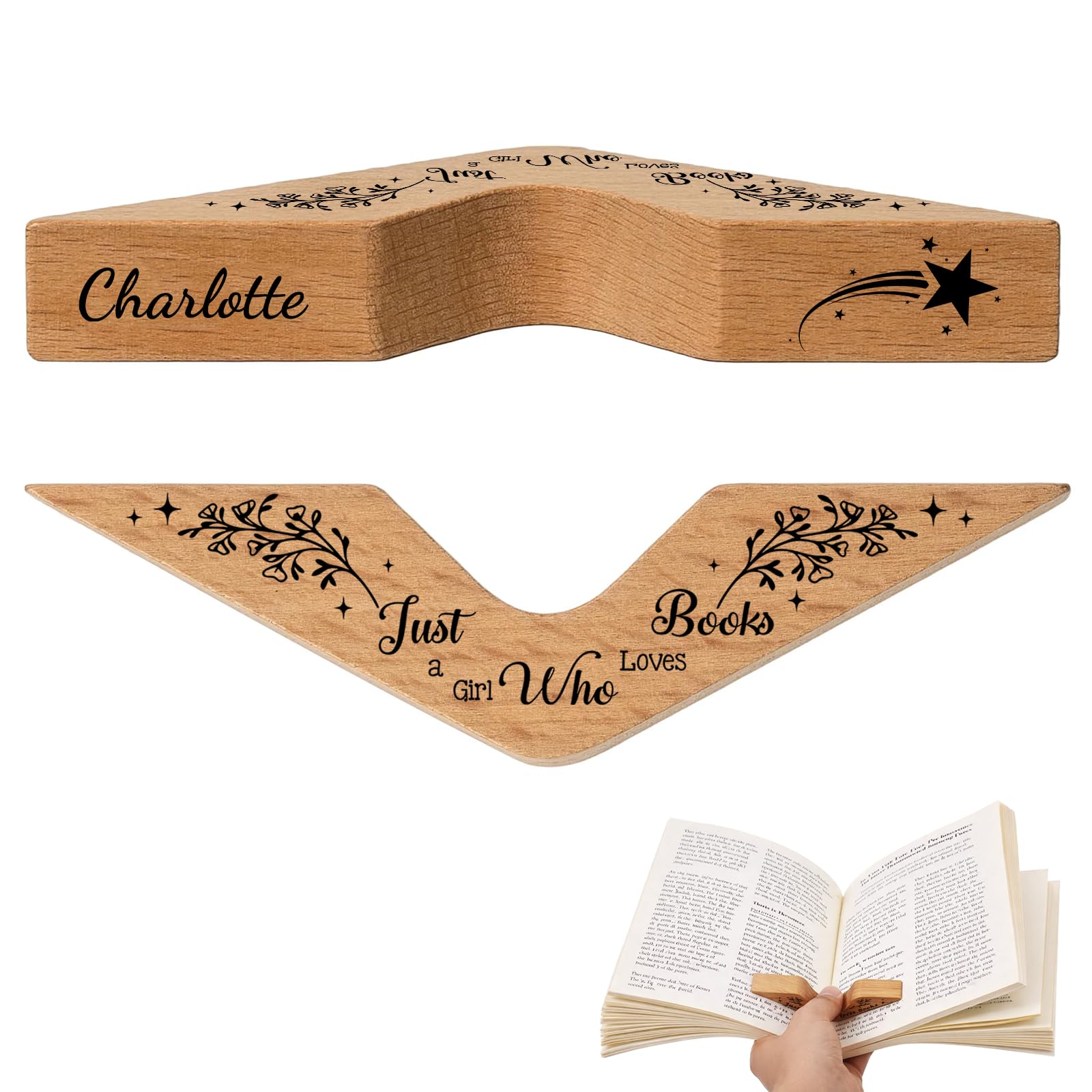 Personalized Thumb Book Page Holder, Custom Wooden Page Holder with Name, Book Accessories for Reading Lovers, Personalized Bookish Gifts for Teachers Readers Book Lovers (Style 02)
