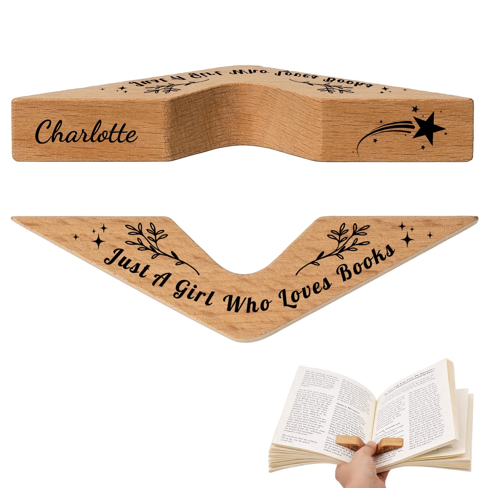 Personalized Thumb Book Page Holder, Custom Wooden Page Holder with Name, Book Accessories for Reading Lovers, Personalized Bookish Gifts for Teachers Readers Book Lovers (Style 02)