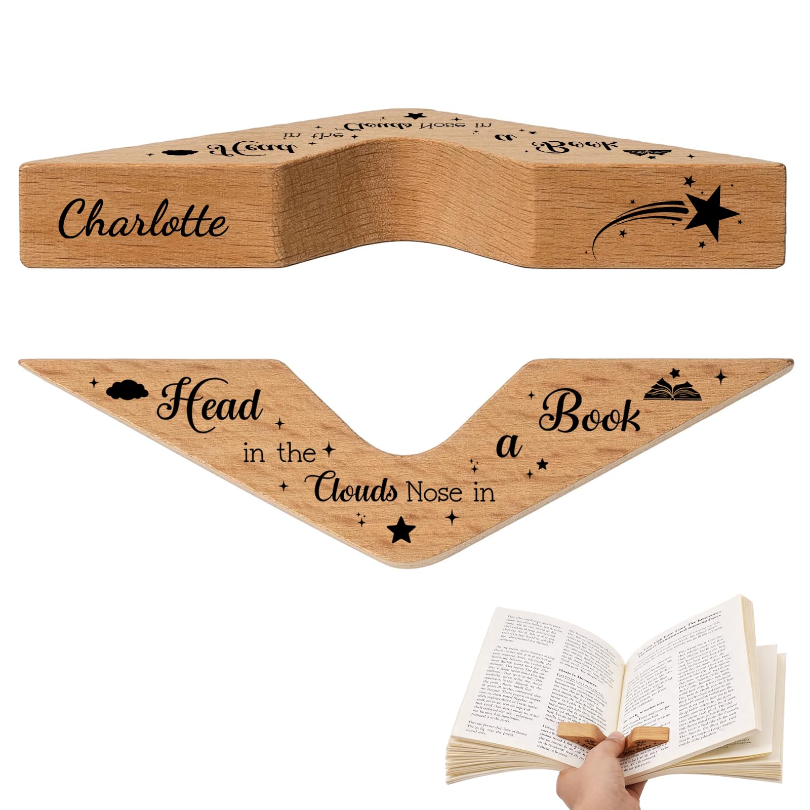 Personalized Thumb Book Page Holder, Custom Wooden Page Holder with Name, Book Accessories for Reading Lovers, Personalized Bookish Gifts for Teachers Readers Book Lovers (Style 02)
