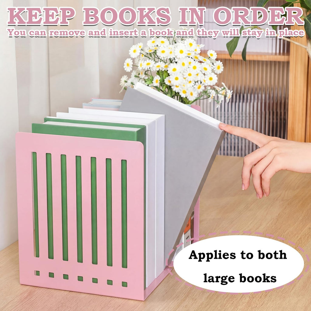 4 Pcs 10 Inch Heavy Duty Bookends Non-Skid Base Large Heavy Duty Book Ends Stopper for Office Books Vinyl Records Shelves Binders (Gold)