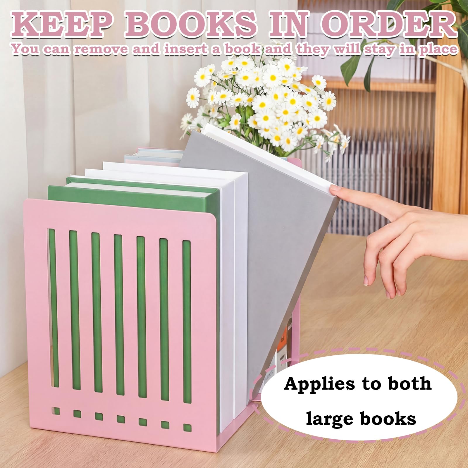 4 Pcs 10 Inch Heavy Duty Bookends Non-Skid Base Large Heavy Duty Book Ends Stopper for Office Books Vinyl Records Shelves Binders (Gold)