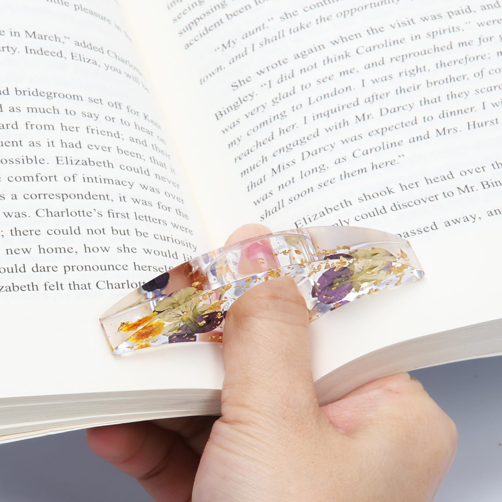 Book Page Holder, Tumwisk 2PCS Book Holder Thumb, Resin Dried Flower Page Holder, Reading Accessories for Reading Lovers, Thumb Bookmark Gifts for Readers Women（Purple and Orange