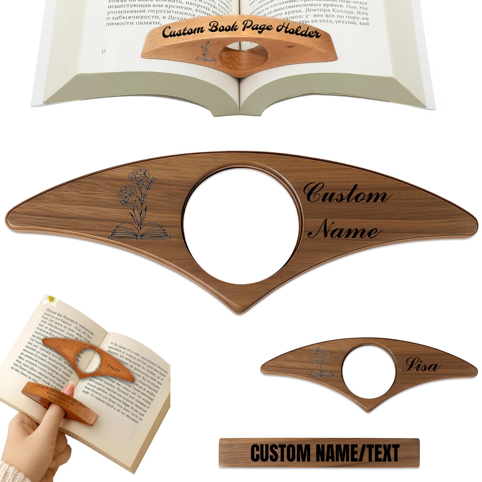 Custom Wood Thumb Book Page Holder, Personalized Reading Page Holder with Name, Customized Bookmark Page Holder Gifts for Book Lovers, Teachers Appreciation