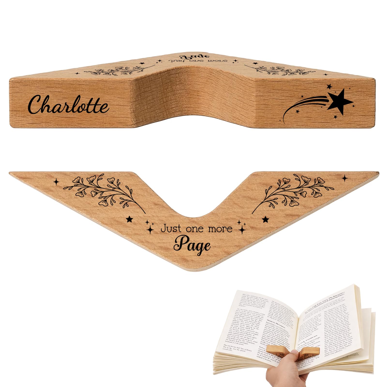 Personalized Thumb Book Page Holder, Custom Wooden Page Holder with Name, Book Accessories for Reading Lovers, Personalized Bookish Gifts for Teachers Readers Book Lovers (Style 02)