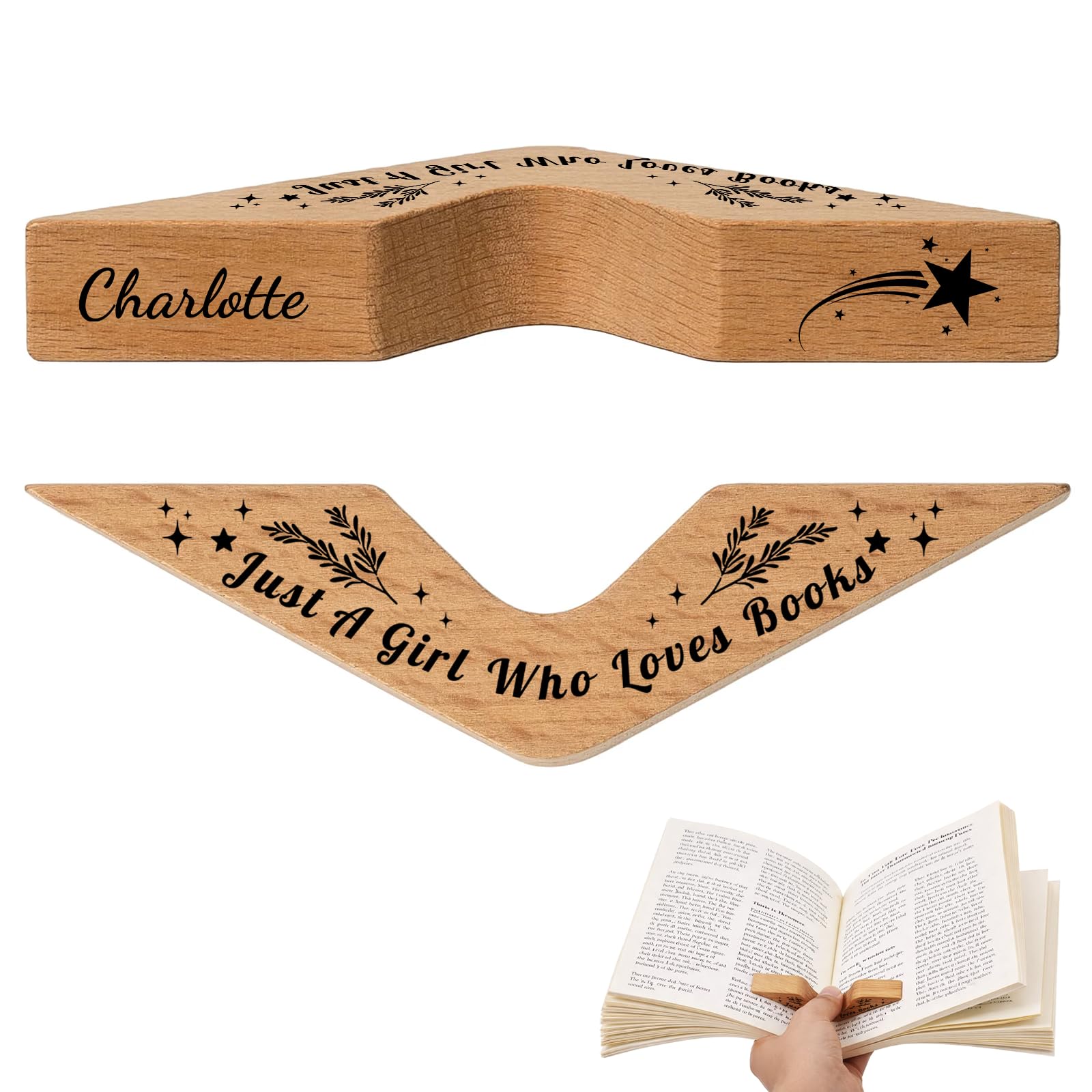 Personalized Thumb Book Page Holder, Custom Wooden Page Holder with Name, Book Accessories for Reading Lovers, Personalized Bookish Gifts for Teachers Readers Book Lovers (Style 02)