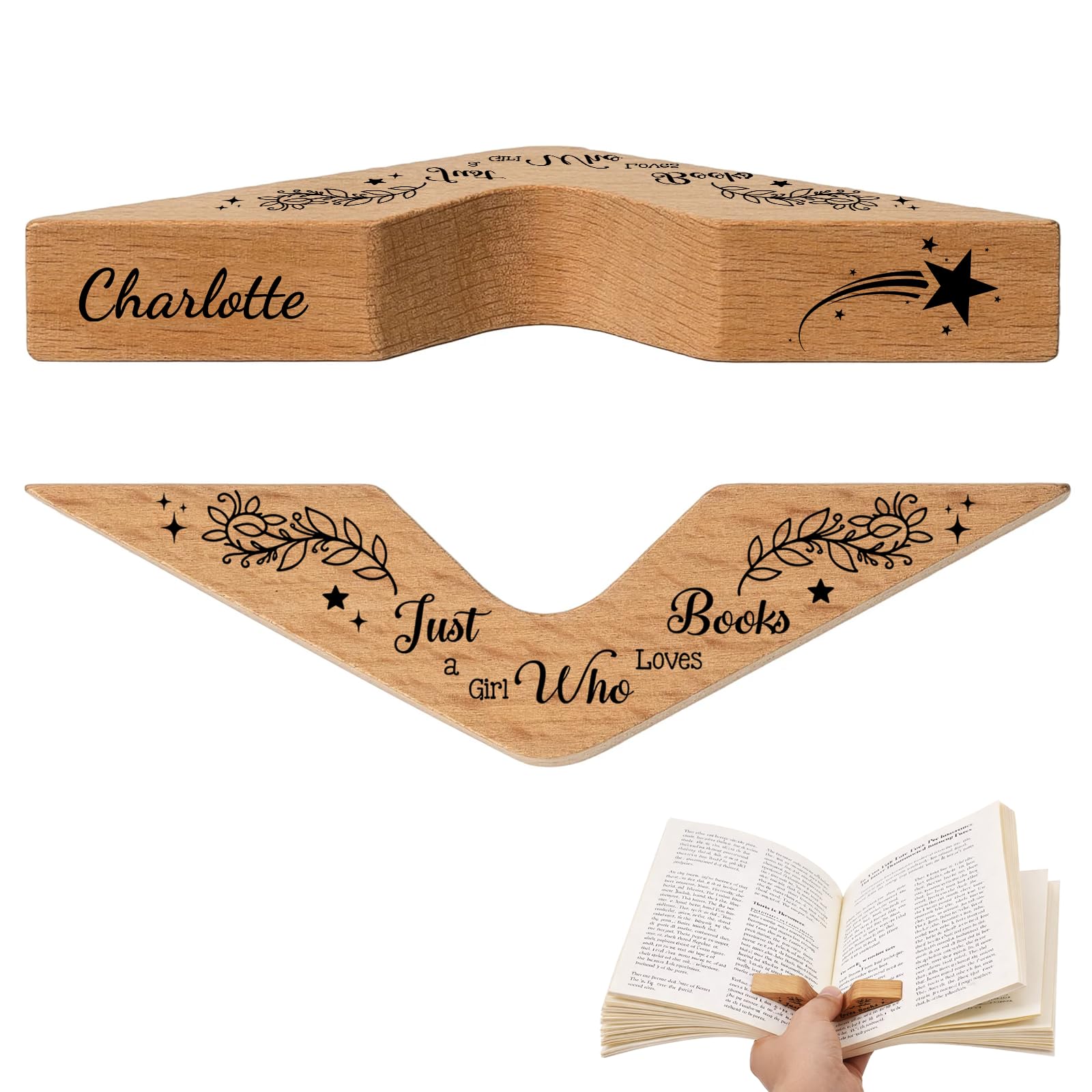 Personalized Thumb Book Page Holder, Custom Wooden Page Holder with Name, Book Accessories for Reading Lovers, Personalized Bookish Gifts for Teachers Readers Book Lovers (Style 02)