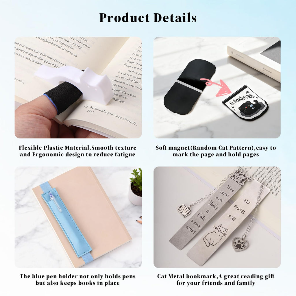 Cat Bookmark Set,with Two Cat Thumb Book Page Holders,Pen Holder,and Cat Magnetic Bookmarks,Metal Book Marks for Reading,Book Accessories,Cat Lover Gift,Cute Bookmarks for Women,Cat Lovers,7 Pcs