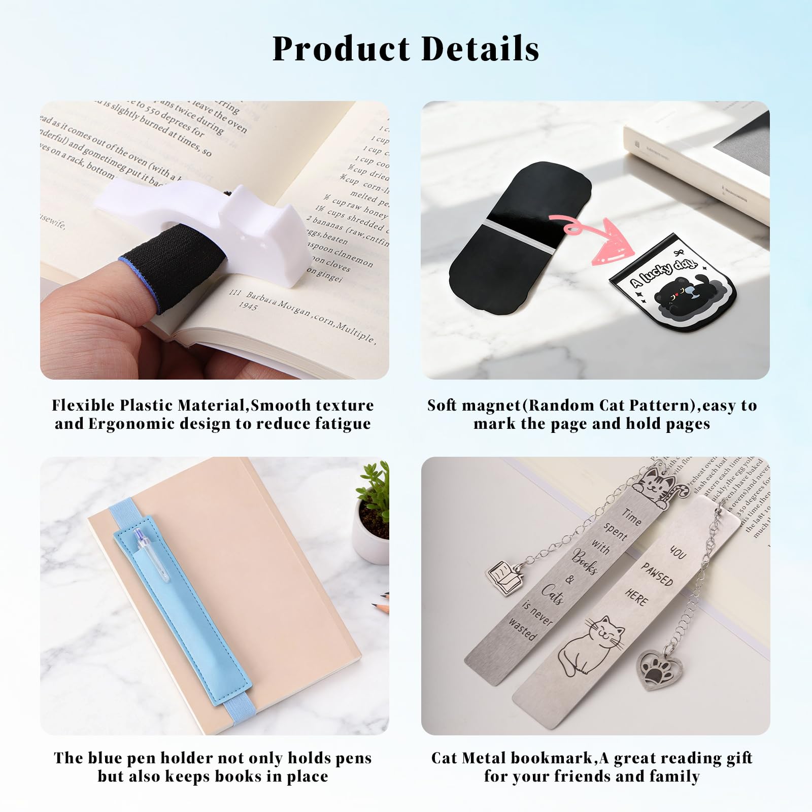 Cat Bookmark Set,with Two Cat Thumb Book Page Holders,Pen Holder,and Cat Magnetic Bookmarks,Metal Book Marks for Reading,Book Accessories,Cat Lover Gift,Cute Bookmarks for Women,Cat Lovers,7 Pcs