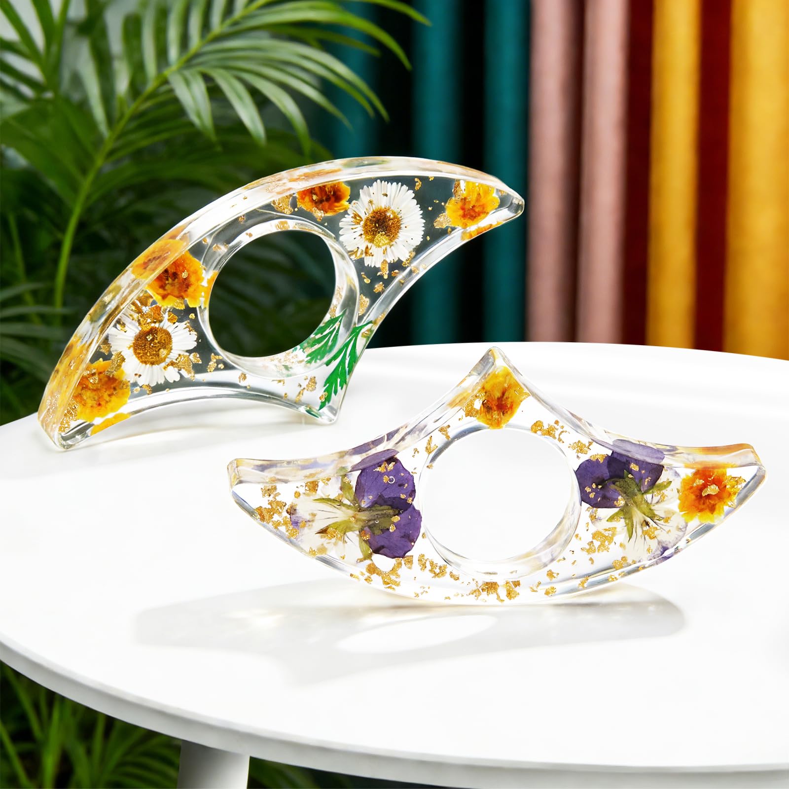 Book Page Holder, Tumwisk 2PCS Book Holder Thumb, Resin Dried Flower Page Holder, Reading Accessories for Reading Lovers, Thumb Bookmark Gifts for Readers Women（Purple and Orange