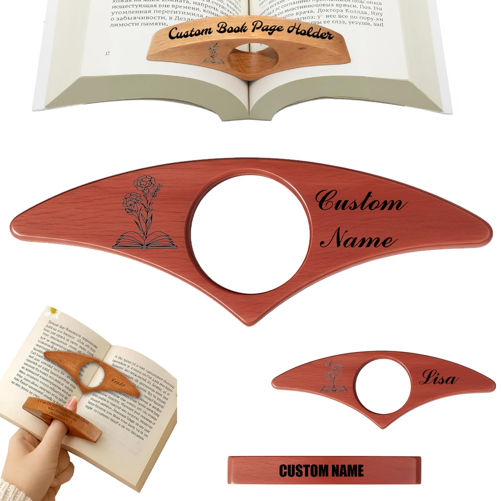 Custom Wood Thumb Book Page Holder, Personalized Reading Page Holder with Name, Customized Bookmark Page Holder Gifts for Book Lovers, Teachers Appreciation