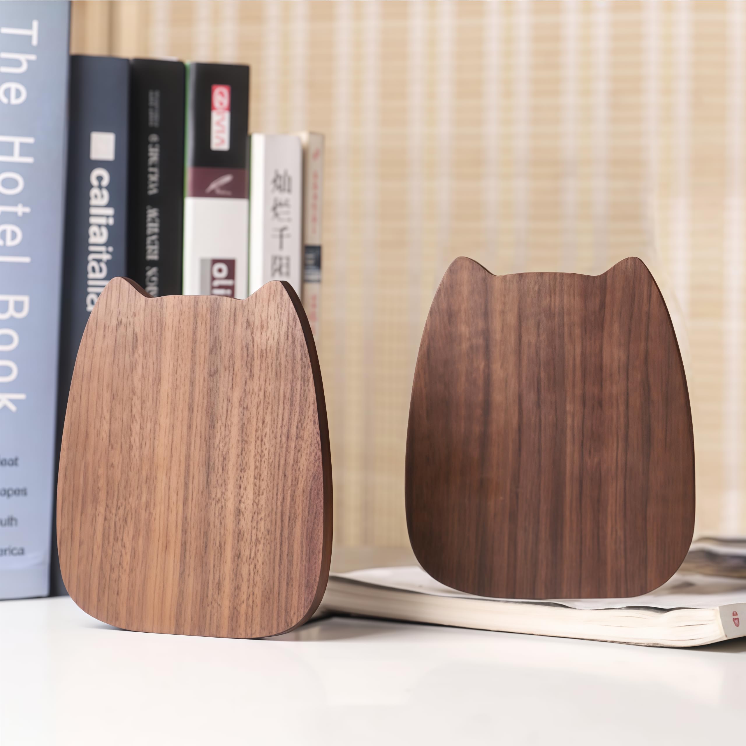 Cute Kitten-Shaped Book Ends for Shelves ，Detachable Design Bookends for Heavy Books ，with Anti-Slip Foam Pads，an Ideal Gift for Book Fans(Pack of 2) (Beech Kitten)