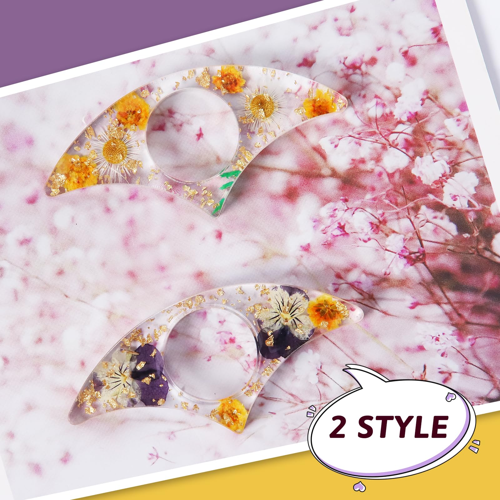Book Page Holder, Tumwisk 2PCS Book Holder Thumb, Resin Dried Flower Page Holder, Reading Accessories for Reading Lovers, Thumb Bookmark Gifts for Readers Women（Purple and Orange