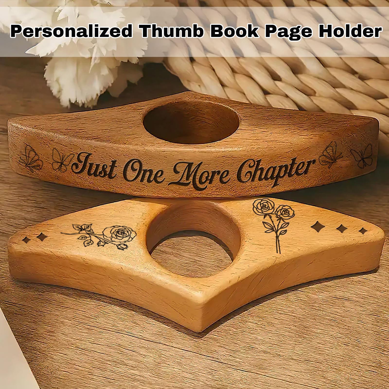 Custom Wood Thumb Book Page Holder, Personalized Wooden Page with Name for Reading, Customized Book Lovers Gifts for Men Women Readers Christmas Teacher's Day