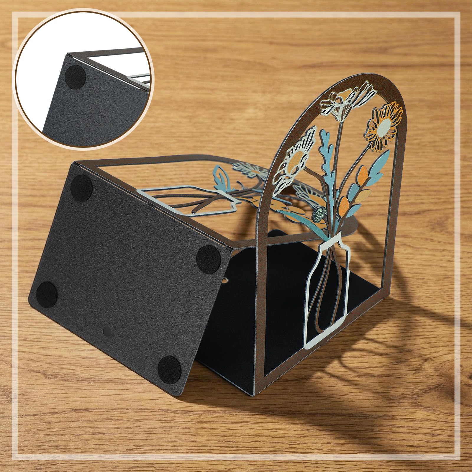 6 Pair Colourful Flower Metal Bookends Decorative Book Ends for Shelves Non-Slip Book Stopper Flower Shelf Holder for Home School Office Heavy Books