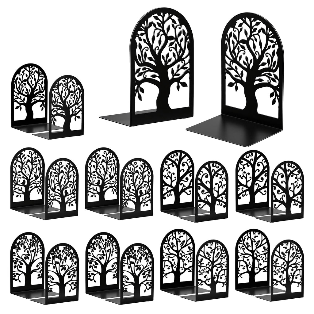 Decorative Bookends for Shelves, 20 Pcs Metal Book Ends for Heavy Books, 10 Pair Black Book Stopper for Home Office Library, 6.9" x 4.7" x 3.5"