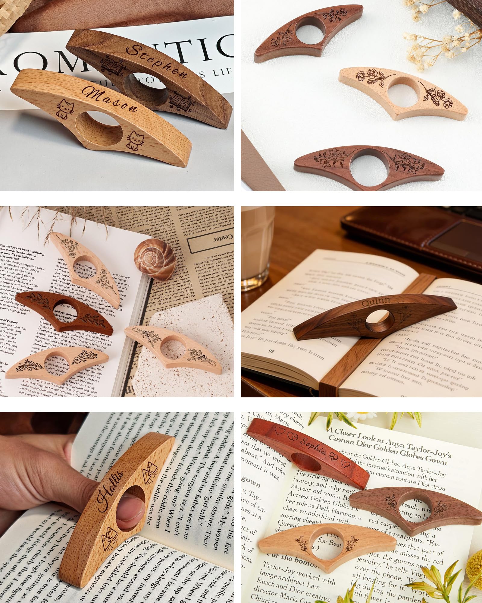 Custom Wood Thumb Book Page Holder, Personalized Reading Page Holder with Name, Customized Bookmark Page Holder Gifts for Book Lovers, Teachers Appreciation