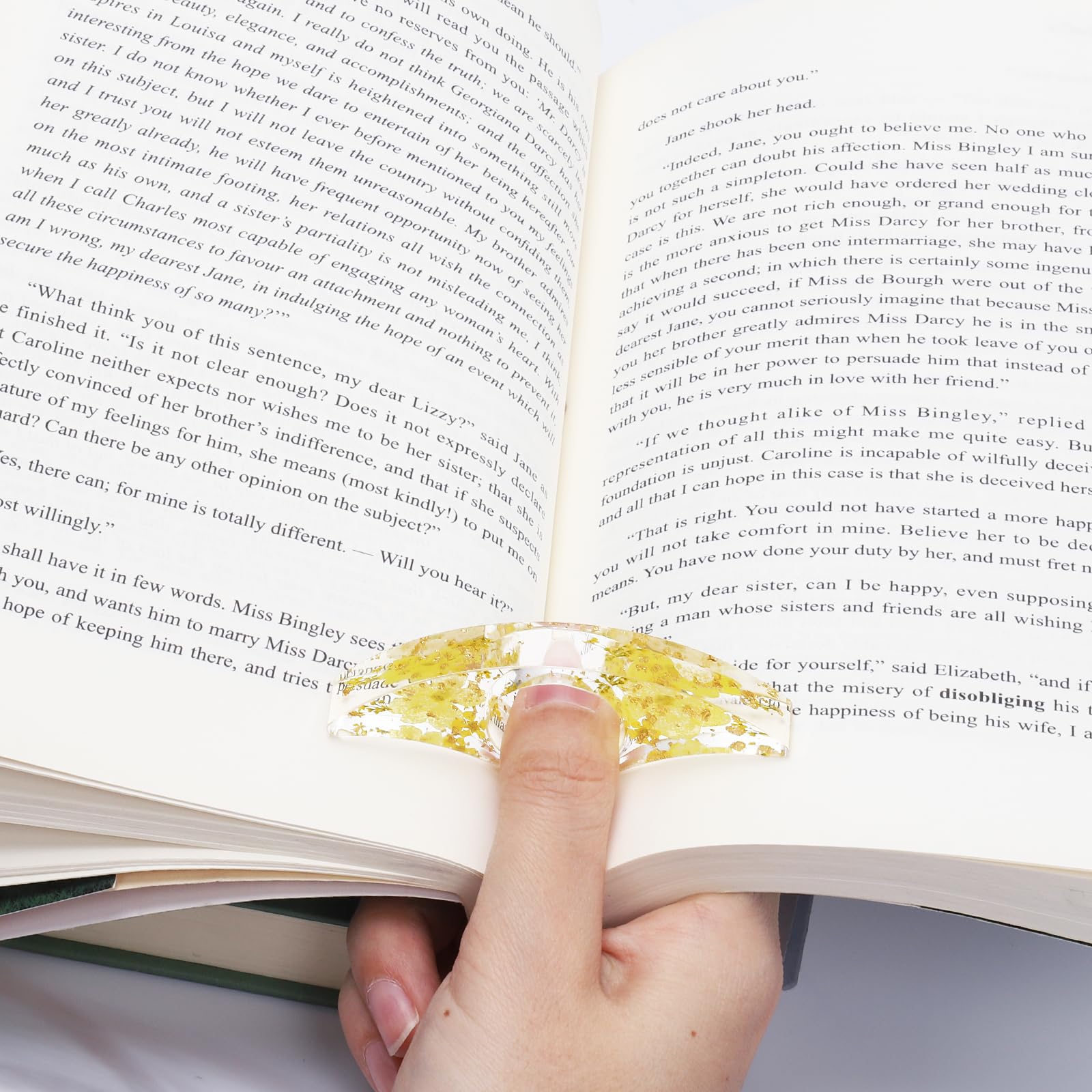 Book Page Holder, Tumwisk 2PCS Book Holder Thumb, Resin Dried Flower Page Holder, Reading Accessories for Reading Lovers, Thumb Bookmark Gifts for Readers Women（Purple and Orange