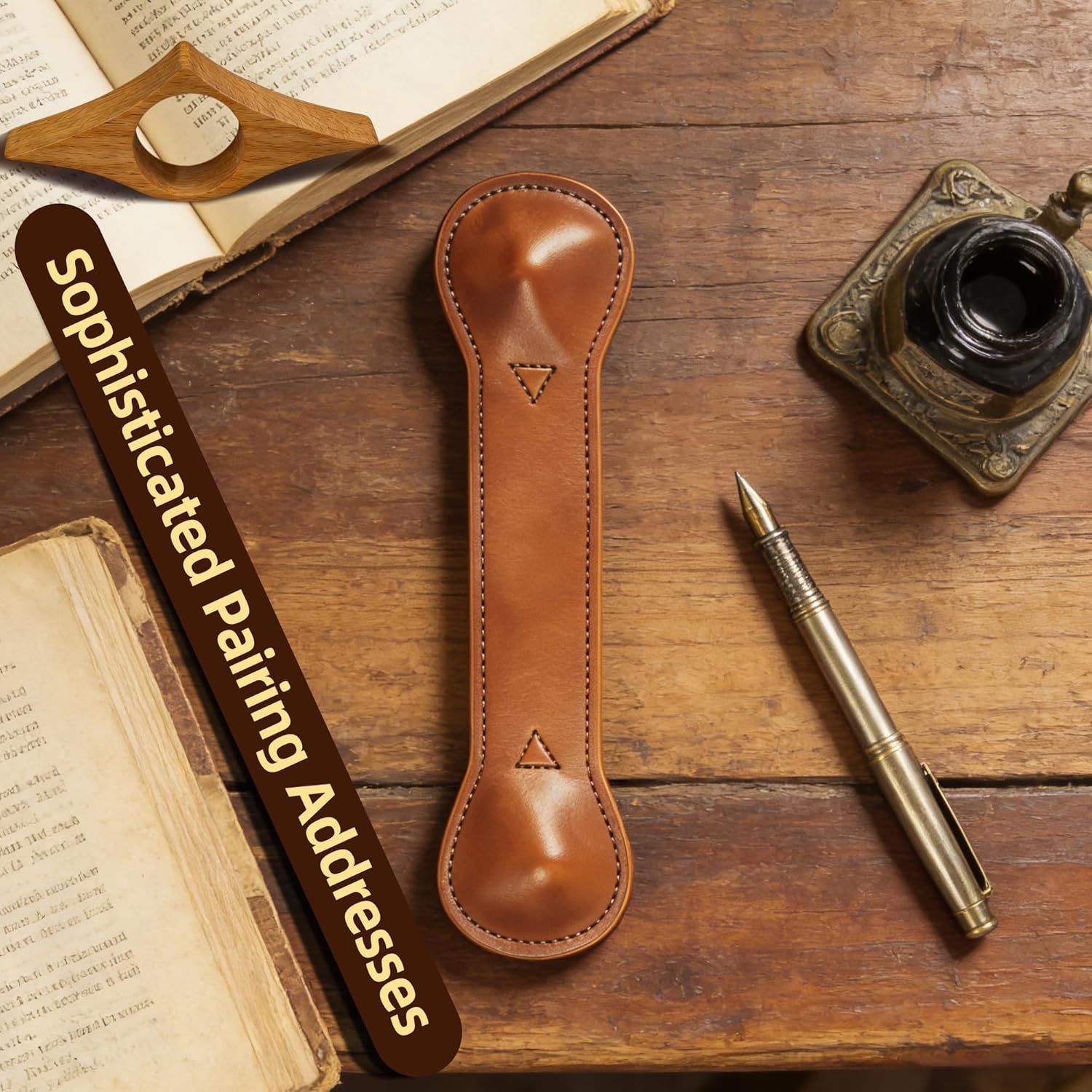 Leather Weighted Bookmarks Book Weight Page Holder for Reading,Wooden Thumb Book Page Open for Kids Adult,Gifts for Reader (Coffee)