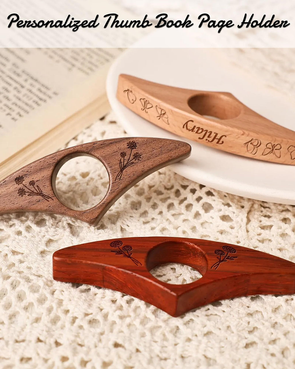 Custom Wood Thumb Book Page Holder, Personalized Reading Page Holder with Name, Customized Bookmark Page Holder Gifts for Book Lovers, Teachers Appreciation