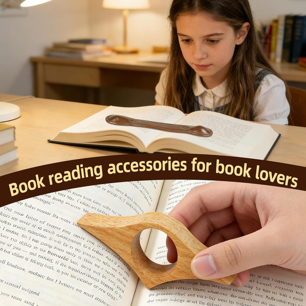 Leather Weighted Bookmarks Book Weight Page Holder for Reading,Wooden Thumb Book Page Open for Kids Adult,Gifts for Reader (Coffee)